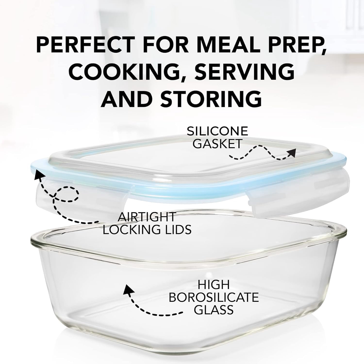 Razab Glass Food Storage Containers with Lids 30 Oz 16 Pc (Set of 8) Airtight Large Reusable Leak Proof BPA Free Food Prep Containers Freezer to Oven Safe