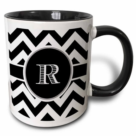 

3dRose Black and white chevron monogram initial R - Two Tone Black Mug 11-ounce