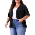thumbnail image 4 of Agnes Orinda Plus Size Cardigan for Women Button Down Sheer Round Neck Short Sleeve Knitted Sweater 2X Black, 4 of 6