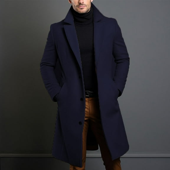 CENL Long Warm Black Trench Coat Men Single Breasted Luxury Wool Blends Overcoat Top