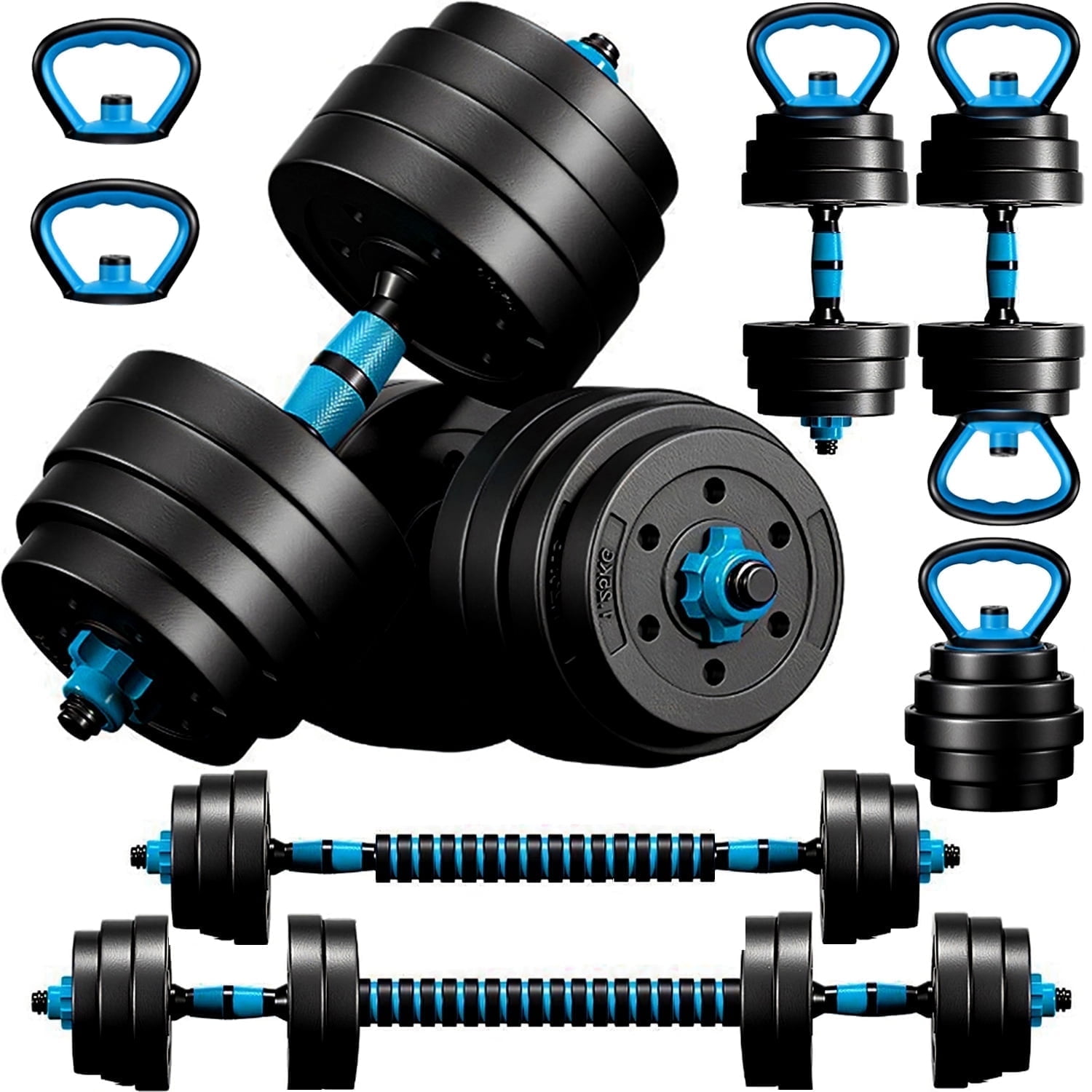 Adjustable Dumbbells, 45LBS 4-in-1 Portable Changeable Dumbbell, Kettlebells, Push up Stand and Barbell Set with Adjustable Weights Dumbbells