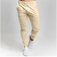thumbnail image 2 of HOOMEUMY Men's Jogger Pants Slim Fit Sweatpants Elastic Waist Drawstring Sports Trousers for Running Workout Gym Training Khaki L, 2 of 5