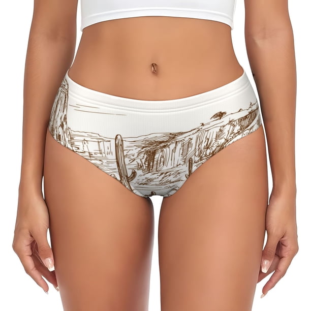 Fotbe Western Desert Cowboys Calzones Estampados para Mujer – Ropa Interior de Algodón, Cómoda, Suave y Elástica-Medium