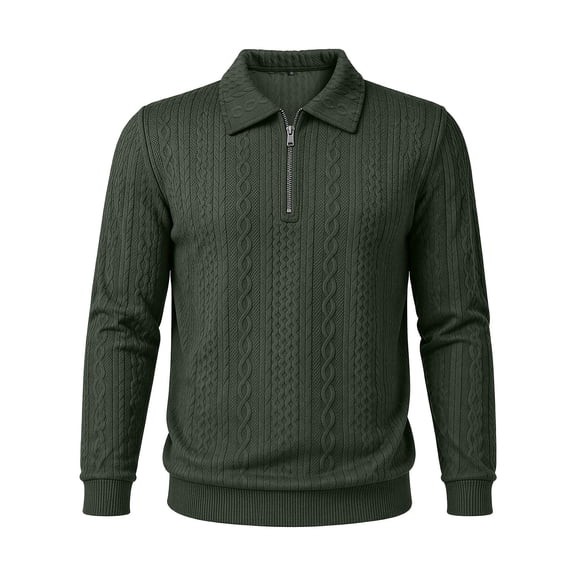 Mrmaere Collared Half Zip Knit Sweater Men Cable Knit Long Sleeve Casual Pullover Army Green L