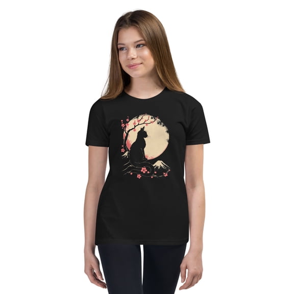 Japanese cat anime Youth Tee |  (Black, S)