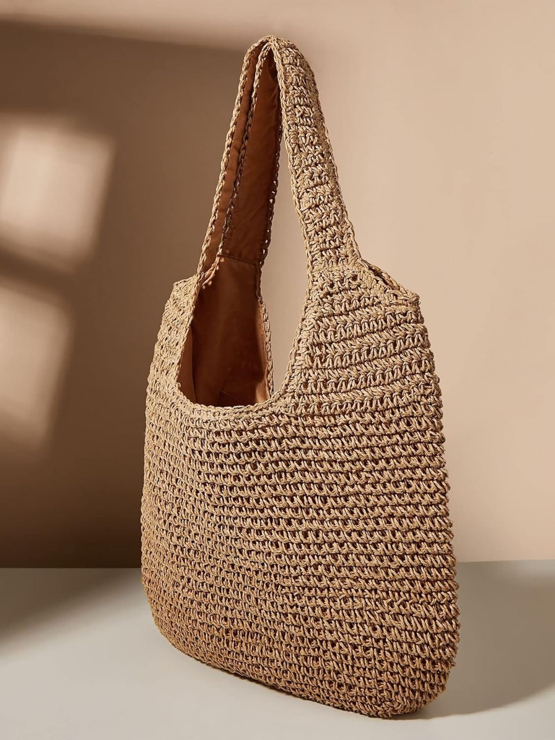 Women's Crochet Straw Bag Knit Tote Bag Shoulder Handbags Shopping Bags