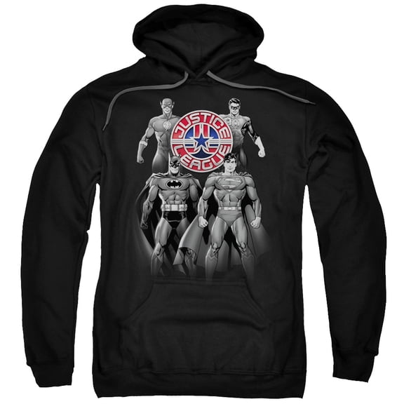 JLA Justice League Shades Of Gray Adult Pullover Hoodie Sweatshirt Black
