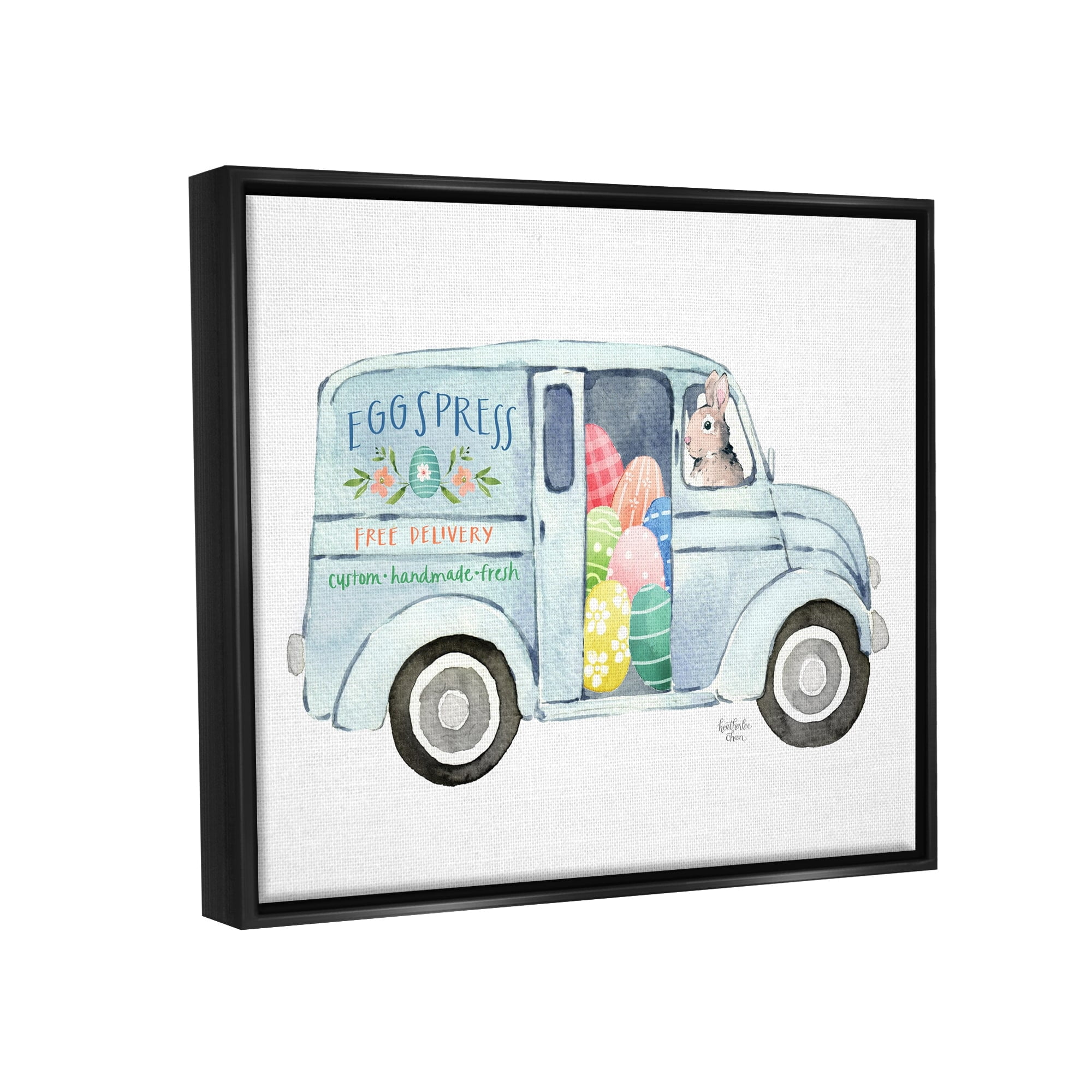 Stupell Industries Patterned Easter Eggs Truck Holiday Bunny Painting Painting Luster Gray Floating Framed Canvas Print Wall Art, Design by Heatherlee Chan