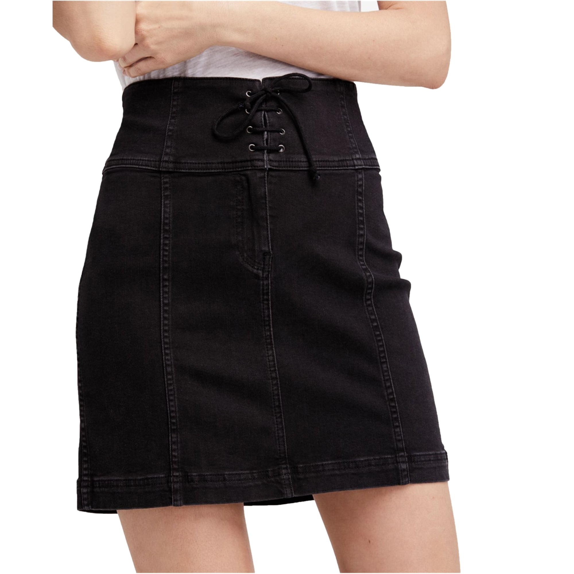 Womens Femme Lace-Up Denim Skirt black 