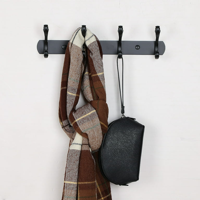 13.8 inch Dual 4 Hooks Wall Hooks Coat Hooks Coat Rack,Black Lacquer