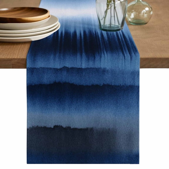 Table Runner 108 Inches Long for Kitchen Dining, Blue Stripes Dresser Scarf Farmhouse, Dining Table Decorations for Wedding/Parties, Watercolor Vintage Abstract Gradient Mottled 13 x 108 In