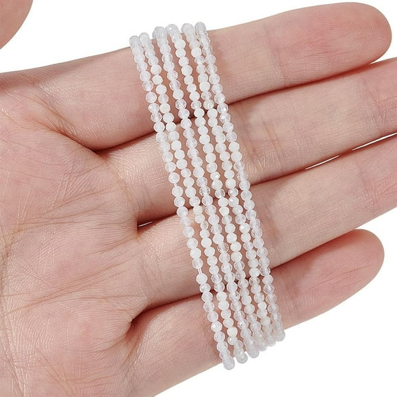 360 Pcs 2mm Natural White Moonstone Spacer Beads 2 Strands 2 Styles Faceted Round Natural Gemstone Loose Beads Strands for DIY Bracelet Necklaces Crafting Jewelry Making