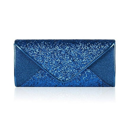 - Chicastic Sequin Mesh Bridal Wedding Evening Cocktail Envelope Clutch Purse - Royal Blue