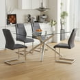 thumbnail image 4 of LUFTUT 63" L Glass Dining Table Set for 4, Modern Rectangular Tempered Glass Table, X-Base Silver Chrome Legs, 4 Dark Grey PU Leather Chairs for Dining Room, 4 of 10