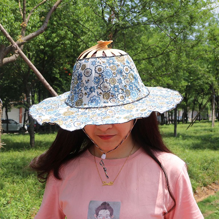 GENEMA 2 in 1 Sun Hat Multifunction Bamboo Foldable Hand Fan Sun Hat  Adjustable Hat to Handheld Folding Fan for Traveling
