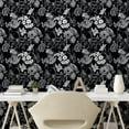 thumbnail image 2 of Ambesonne Retro Peel & Stick Wallpaper for Home, Dark Theme Flowers Pattern, 13"x100", Charcoal Grey and White, 2 of 5