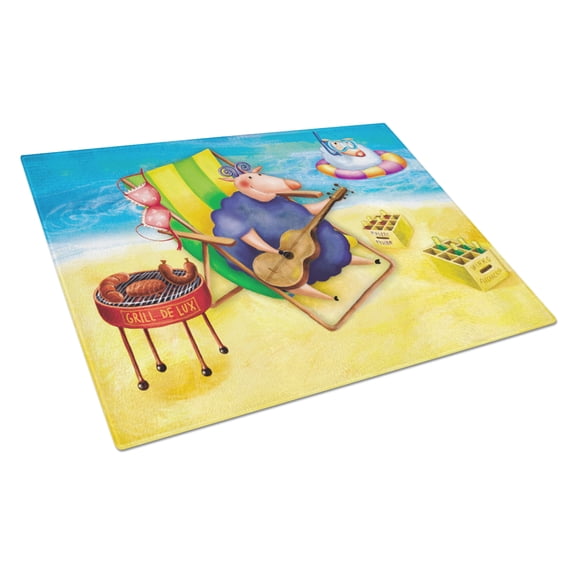 Caroline's Treasures Pig Sunbathing on the Beach Glass Cutting Board Large