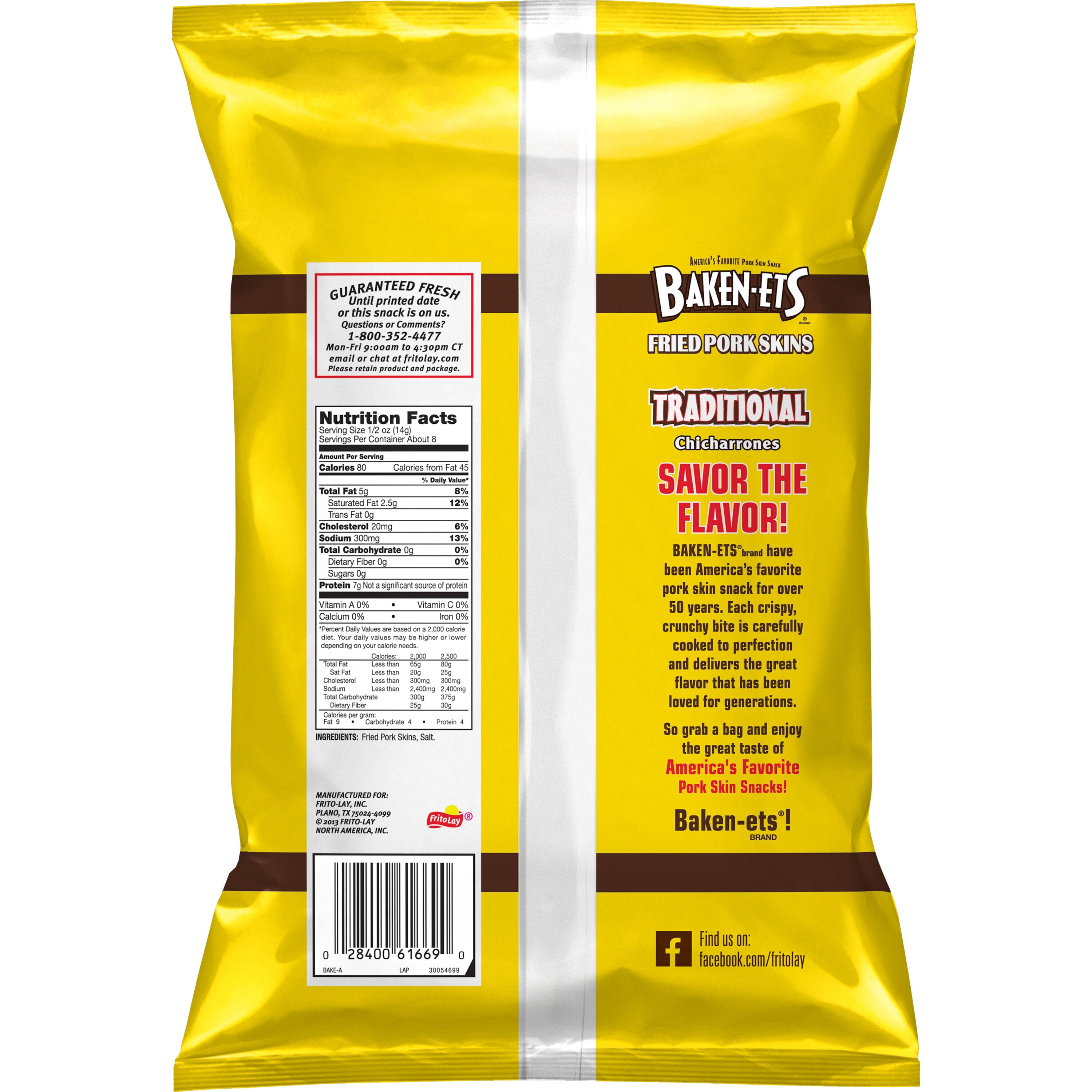 Baken-Ets Traditional Chicharrones Fried Pork Skins, 4 oz