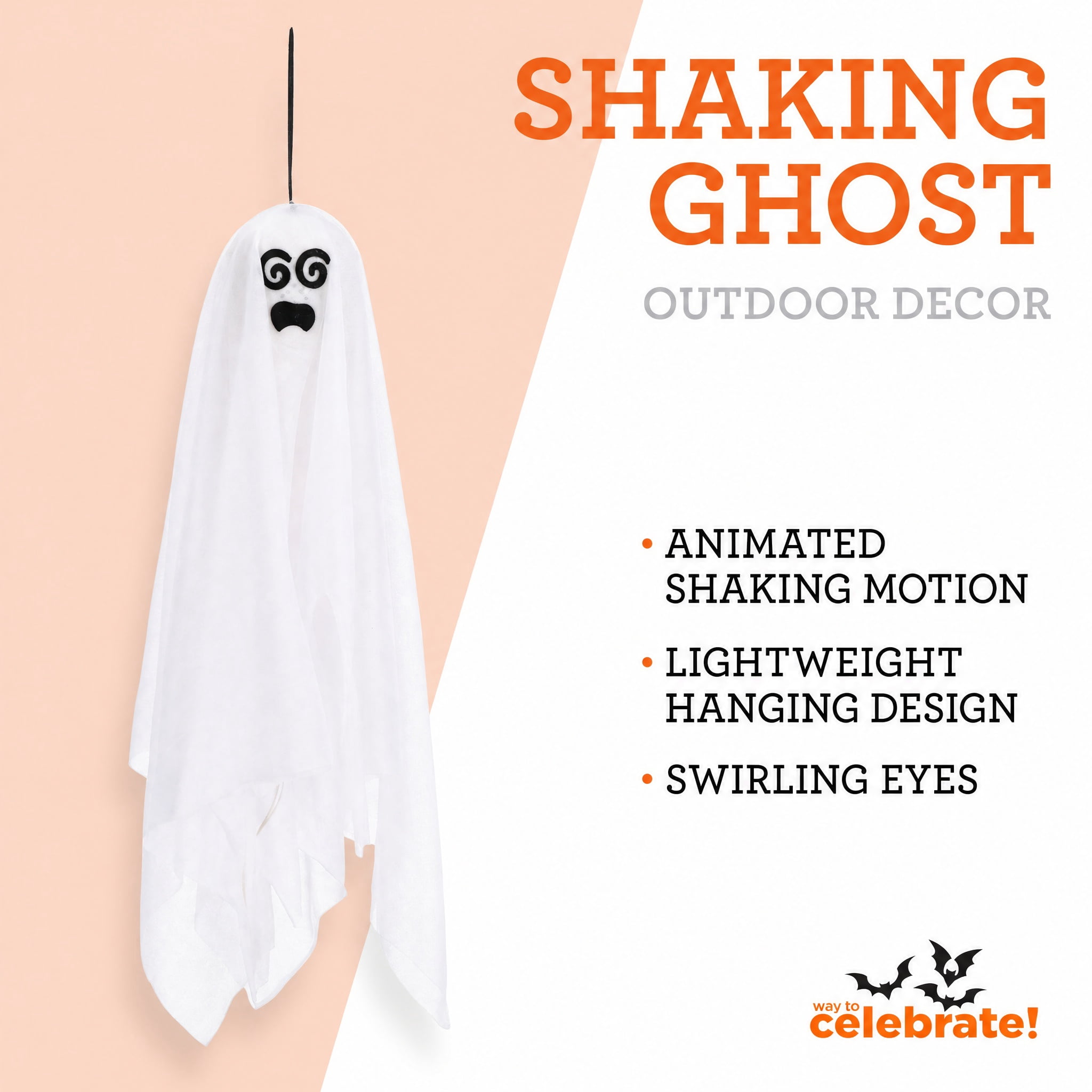 Shaking Ghost Decoration, White, 20", Halloween by Way To Celebrate