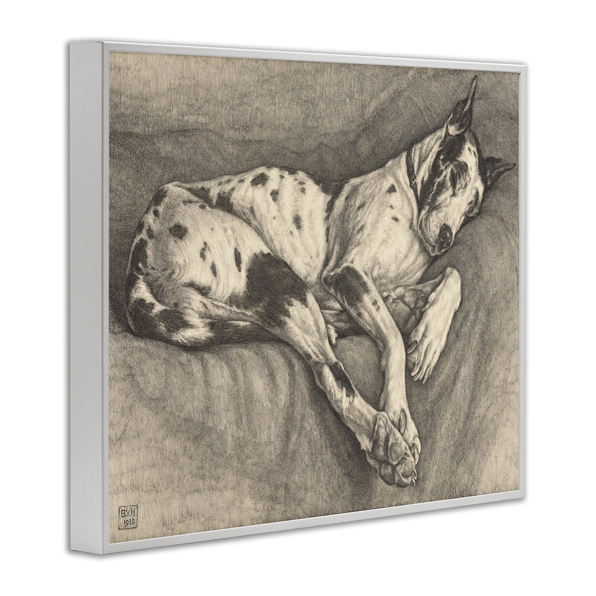 Stupell Industries Sleeping Hound Drawing White Framed Giclee Art, design by Bertha Van Hasselt