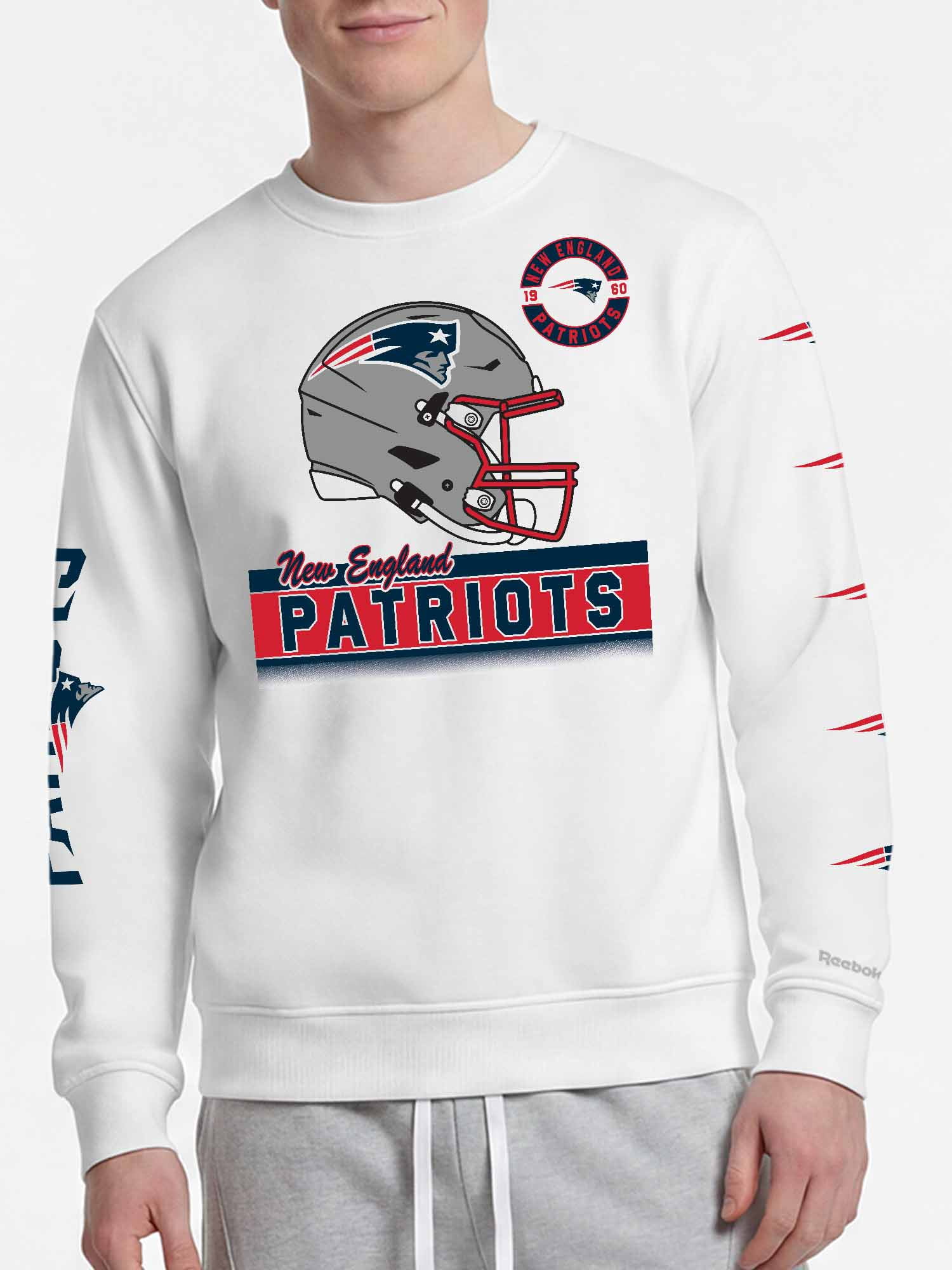 New England Patriots Reebok Mens White Crew Sweatshirt