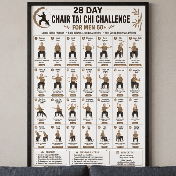 DailyMood Tai Chi Chair Yoga for Seniors over 60 Unframed Matte Wall Art Poster