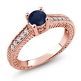 thumbnail image 2 of Gem Stone King 18K Rose Gold Plated Silver Blue Sapphire and White Created Sapphire Women's Solitaire Ring with Accent Stones (0.75 Cttw, Round Shape 5MM, Size 8), 2 of 2