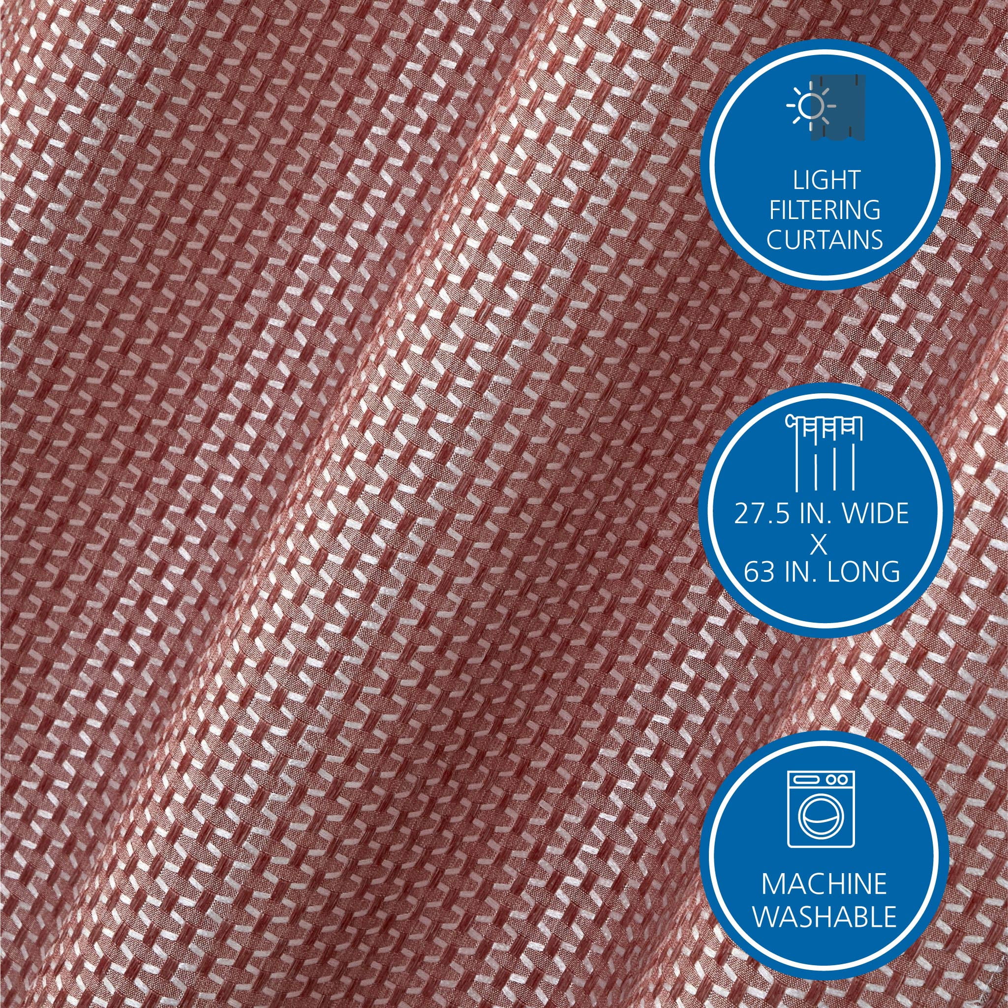 (2 pack) Mainstays 4 Piece Wave Jacquard Curtain Panel Set, Brick, 27.5" W x 63" L
