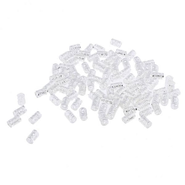 2x100 Uds. Brazalete De Cuentas De Rastas De Aluminio Para Peinado DIY, Cola De Caballo Trenzada Plateada