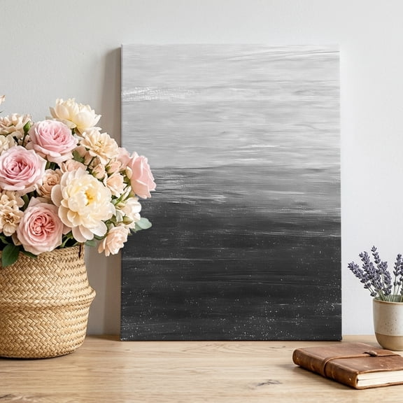 Canvas Wall Art, Grey Ombre Framed Canvas Prints for Living Room Bedroom, Modern Abstract Art Ocean Oil Painting Gallery Wrapped Wall Decor for Home Office, Gifts, 12"x16" Ship Next Day
