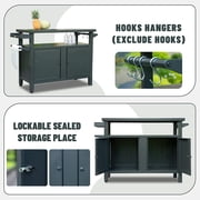 Domi Grill Carts Outdoor with Storage and Wheels, Whole Metal Portable Table and Storage Cabinet for BBQ,Deck,Patio,Backyard(Dark Grey,L45x W20.31x H35.51 Inch)
