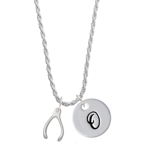 Delight Jewelry Silvertone Wishbone Silvertone Script Initial Disc - O - Charm Necklace, 20"+3"
