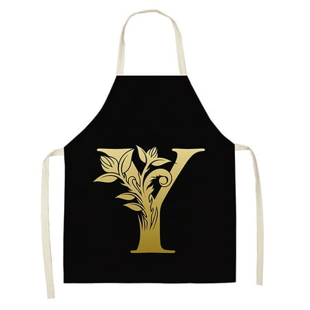 

Grandest Birch Golden Letter Alphabet Pattern Kitchen Apron Sleeveless Cooking Cleaning Tools Wipeable Alphabet Sleeveless Apron