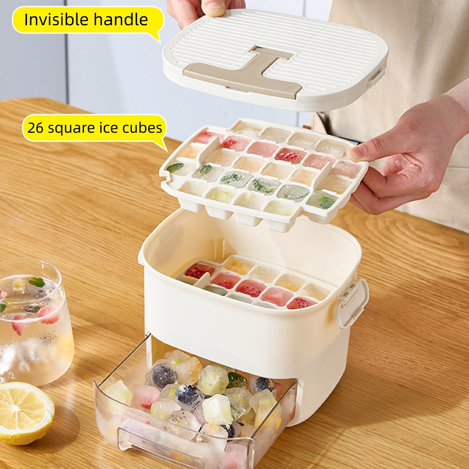 Ice Cube Tray with Lid & Bin Ice Maker Ice Trays for Freezer Ice Container- Reusable Ice Mold for , Coffee, Drinks with Ice Trays Ice scoop