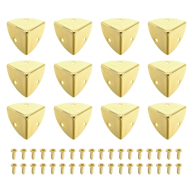 12 Pcs Metal Edge Guard, 28mm Decorative Box Corner Cover, Furniture Corner Edges Protector with Mounting Screws, Light Gold
