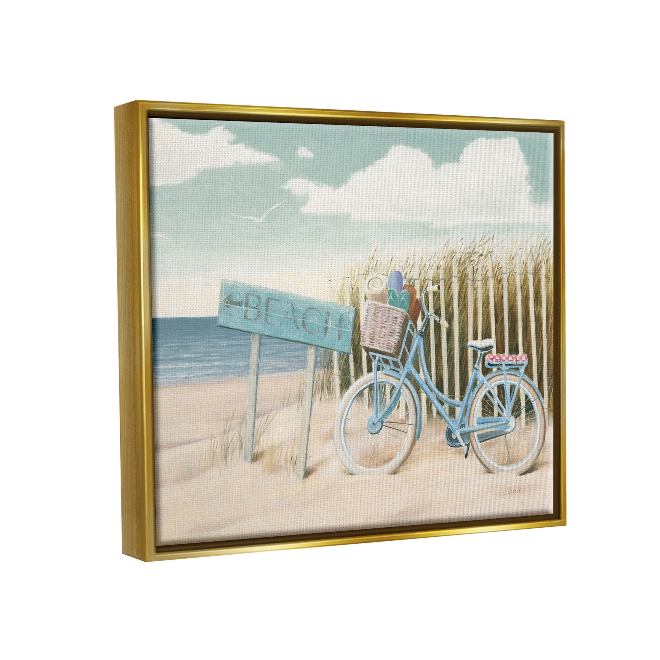 Stupell Industries Beach Cruiser Blue Bicycle Boast Graphic Art Metallic Gold Floating Framed Canvas Print Wall Art, Design by James Wiens