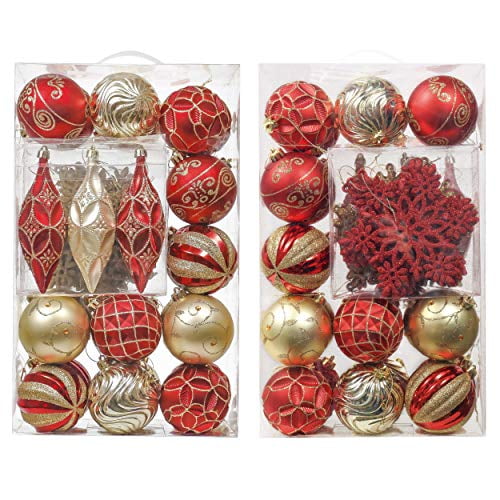 Valery Madelyn 40ct Boules de Noël de Luxe Rouges et Dorées, Ornements Incassables pour Décoration de Sapin de Noël