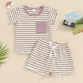 thumbnail image 2 of Bagilaanoe 2pcs Toddler Baby Boy Shorts Set Stripe Short Sleeve T Shirt Tops + Shorts 6M 12M 18M 24M 3T Kids Casual Summer Clothes, 2 of 8