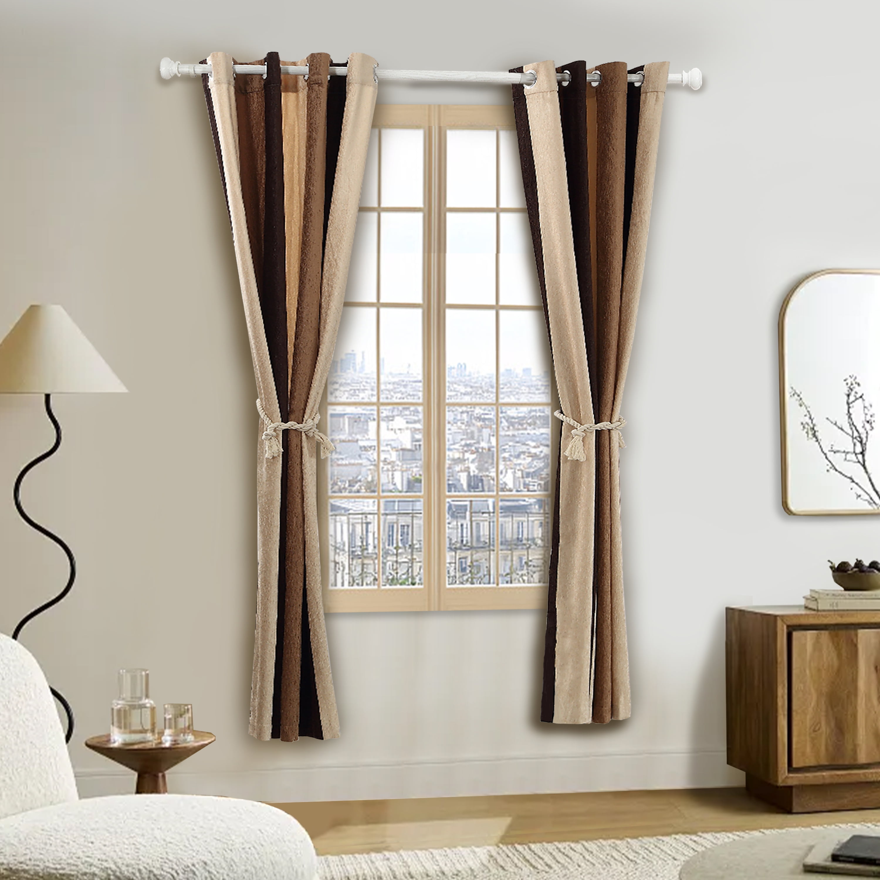 YIYITOOLS Vertical Striped Buttonhole Curtain Sets, Brown Blackout Curtains for Bedroom (2 Panels, W52" x L63")