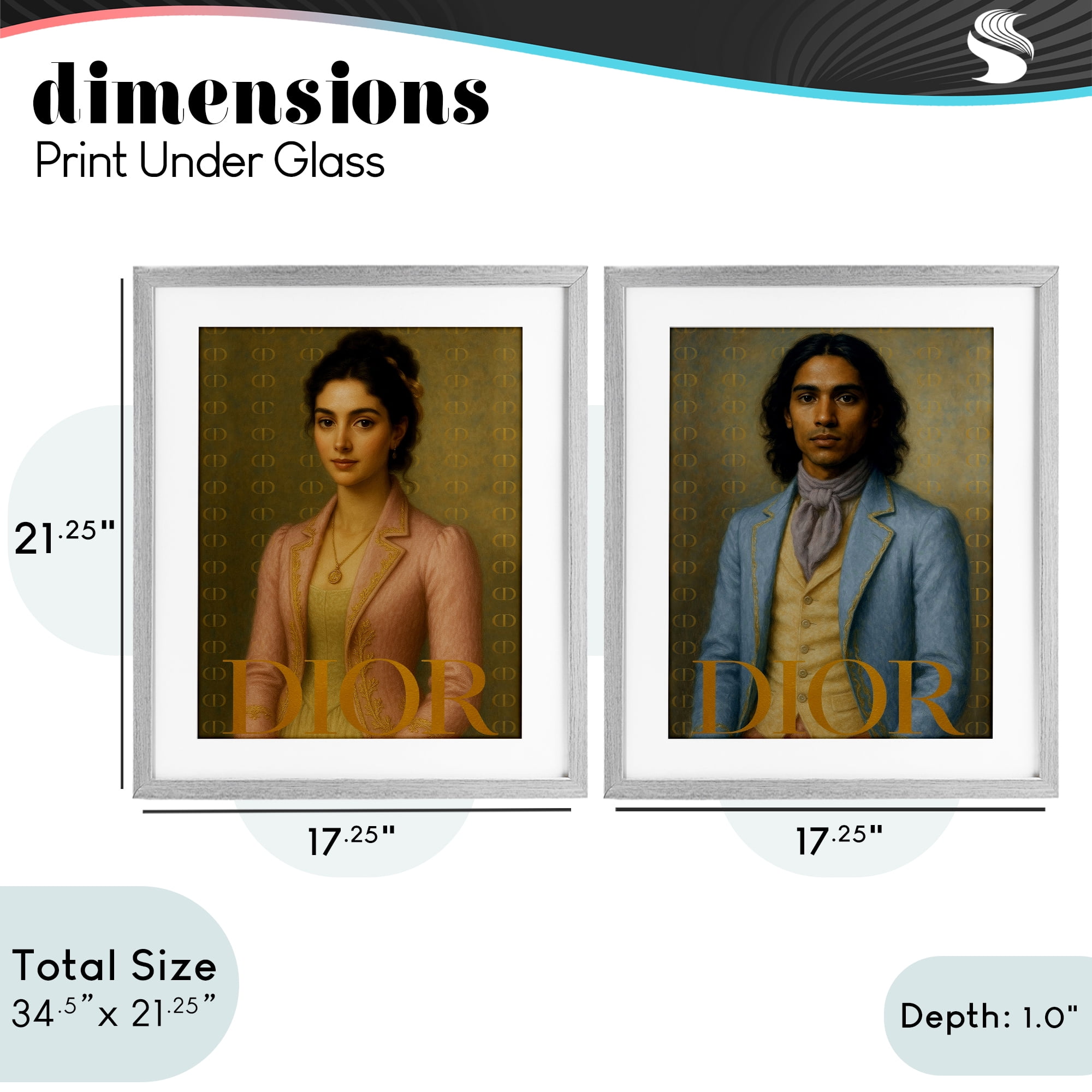 Stupell Industries Iconic Vintage Fashion Models 2 Piece Gray Framed Print Under Glass Set, design by Grotto Studios