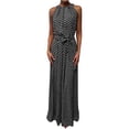 thumbnail image 1 of Mode Femmes Sans Manches Polka Dot Imprimé Ceinture Licou Fête Banquet Maxi Robe, 1 of 8