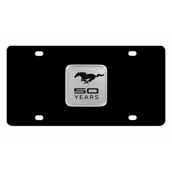 Ford Mustang 50th Anniversary Decorative Black Plate with Chrome Emblem Vanity Front License Plate