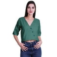 thumbnail image 1 of Moomaya Printed Cotton Top For Womens V-neck Crop Top Elbow Sleeve Summer Blouse T-shirt, 1 of 7