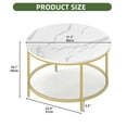 thumbnail image 5 of DEXTRUS 2-Tier Round Coffee Table Marble Center Cocktail Table with Glass Open Storage Shelf, White, 5 of 7