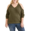 Extra Touch Junior Plus Cold Shoulder Hi-Low Pull Over Sweater