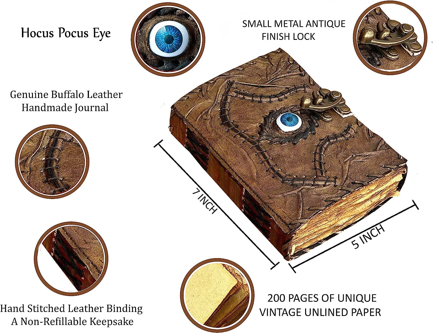Hocus Pocus Book of Spells Hocus Pocus Prop Hocus Pocus Gifts Halloween Decorations Decor Leather Journal Writing Book Of shadow Best Hocus Pocus Gifts For Men And Women (7x5 Inch)