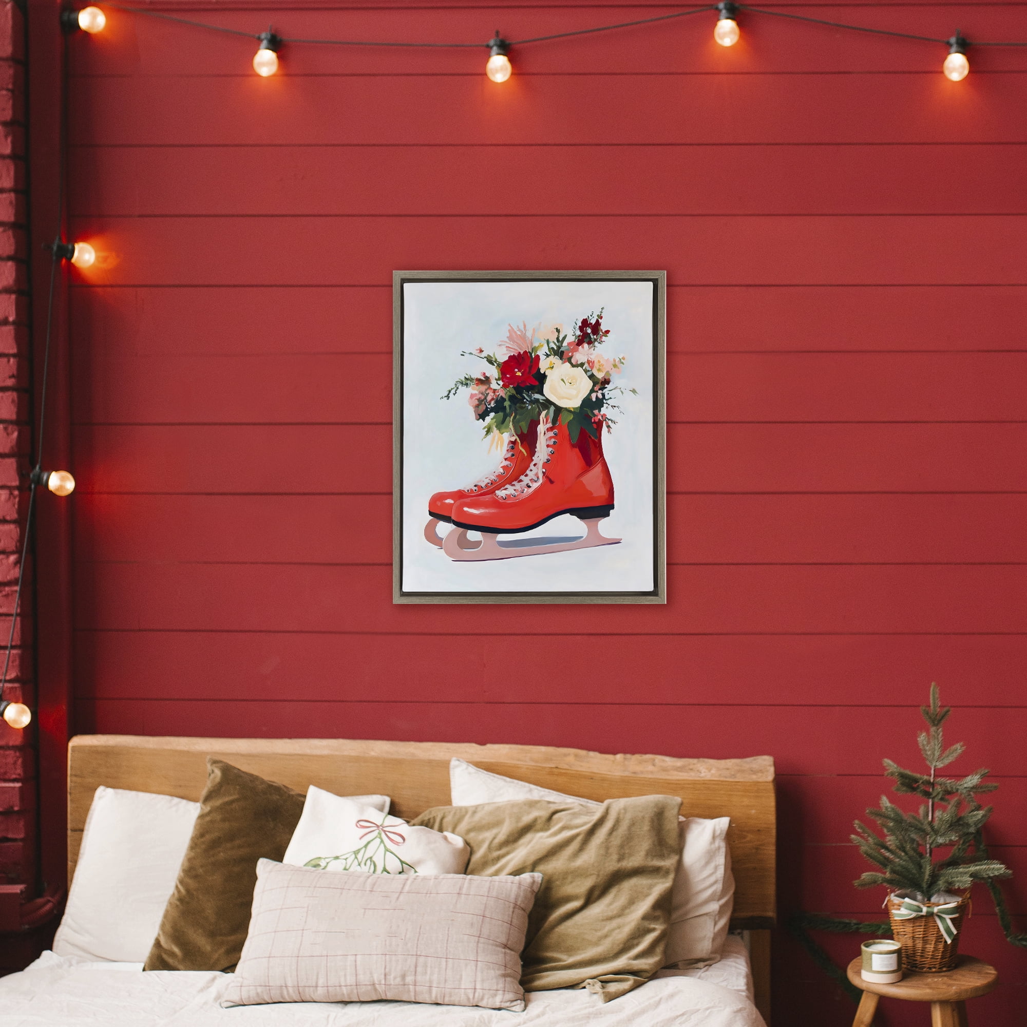 Stupell Industries Floral Ice Skates Brown Framed Floater Canvas Wall Art, design by The Prints Vibe