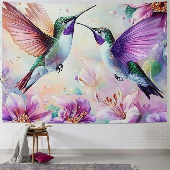 Patifu Hummingbirds Flowers Airbrush Painting Tapestry Wall Hanging Unique Style for Home Wall Decor - Living Room Bedroom Apartment Farmhouse Dorm 40x30inch