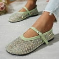 thumbnail image 7 of Seffadzy Women Rhinestone Mesh Summer Mary Jane Ballet Flats, Breathable Crystal Embellished Slip-On Shoes with Adjustable Strap Green 41, 7 of 7
