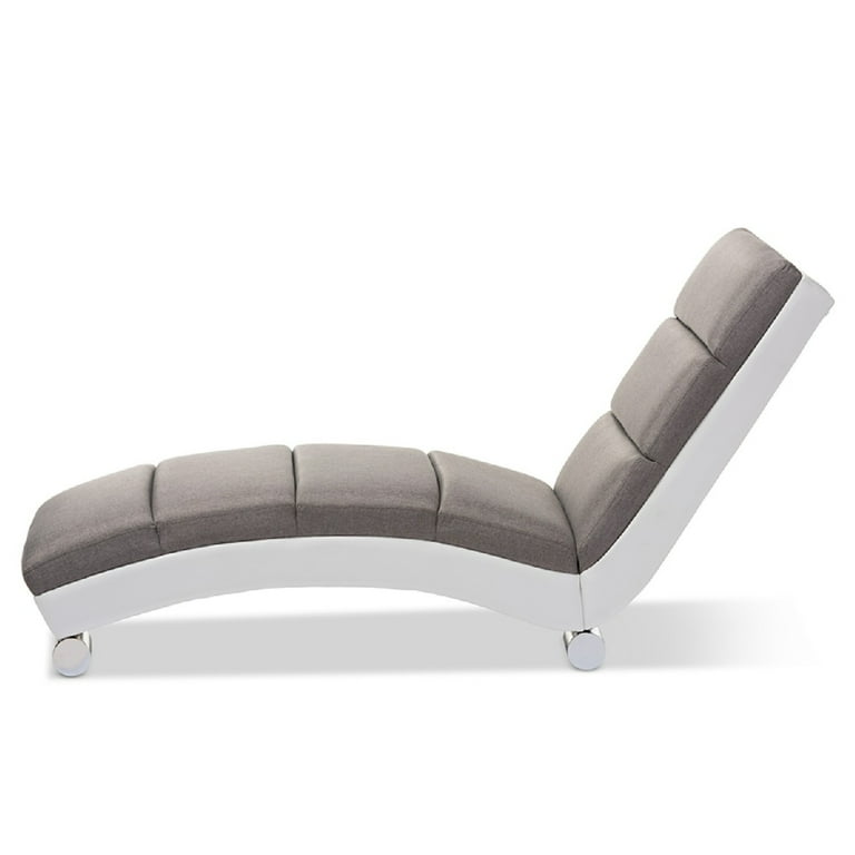 Baxton Studio Percy Modern and Contemporary Grey Fabric and White Faux Leather Upholstered Chaise Lounge Baxton Studio Percy Modern and Contemporary Grey Fabric and White Faux Leather Upholstered Chaise Lounge